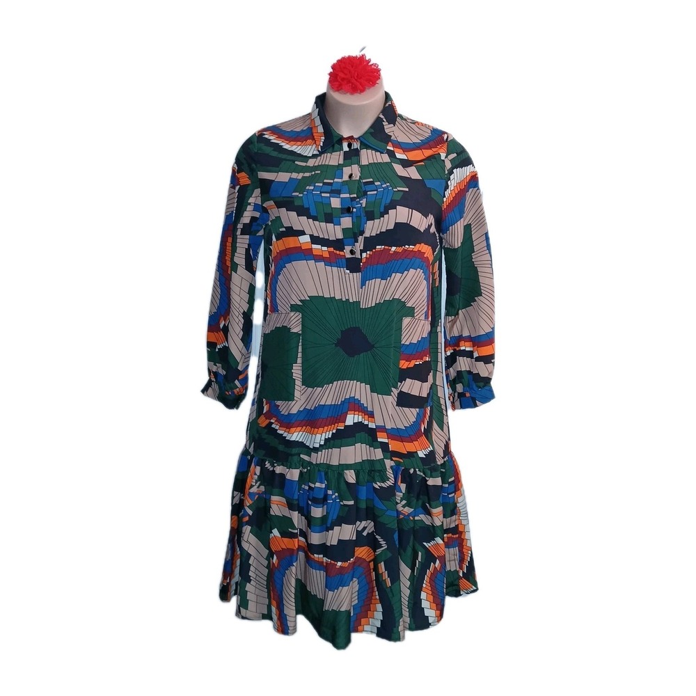 Stella Marina Collezione Midi Dress Large Multi Color Women Striped Retro 70's